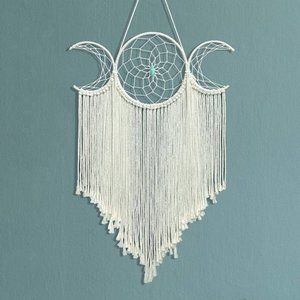 ⬇️ Macrame Woven Triple Moon Goddess Boho Wall Art